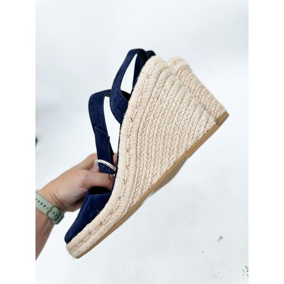 STUART WEITZMAN Crystal Buckle Espadrille Wedge Sandal In Navy 39.5 - Picture 5 of 8